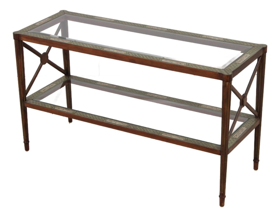 Green Fluted Leg Console Table with Beveled Glass Top and Painted Finish (1 of 10)