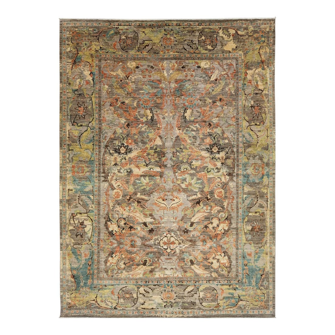 10' x 13'9" Wool Rug with Distressed Abstract Floral Pattern in Bidjar Style: 10' x 13'9" Wool Rug with Distressed Abstract Floral Pattern in Bidjar Style This modern Bidjar style wool rug features a transitional design that merges traditional Persian structure with a contempor