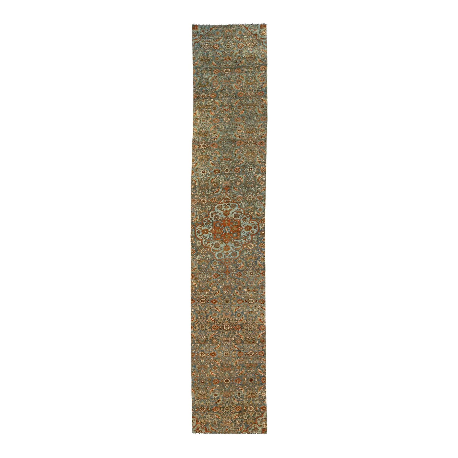 Handmade 20th Century Persian Malayer Wool Runner Blue Orange Floral 2'7 x 14'2 (1 of 8)