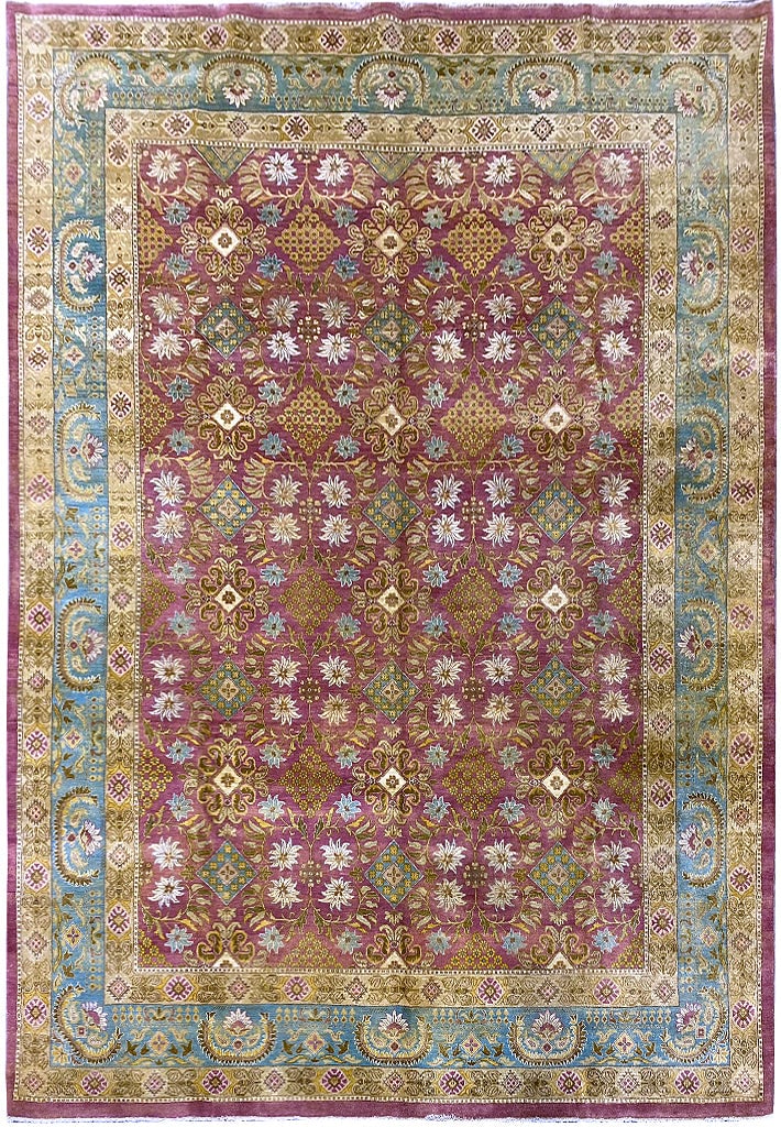 Handmade 9' x 12' Agra Area Rug in Natural Wool Rust Green: Handmade 9' x 12' Agra Area Rug in Natural Wool Rust Green Free continental US Shipping Enhance your living space with this stunning 9' x 12' Agra Rug, meticulously handmade from natural wool in