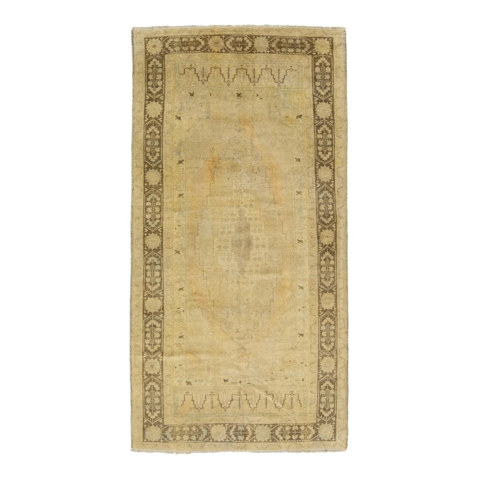 Beige Antique Turkish Khotan Wool Runner Rug Handmade 4'6 x 8'9: Beige Antique Turkish Khotan Wool Runner Rug Handmade 4'6 x 8'9 This exquisite Antique Turkish Khotan rug showcases a hand-knotted wool construction with a beautiful beige field. The design features