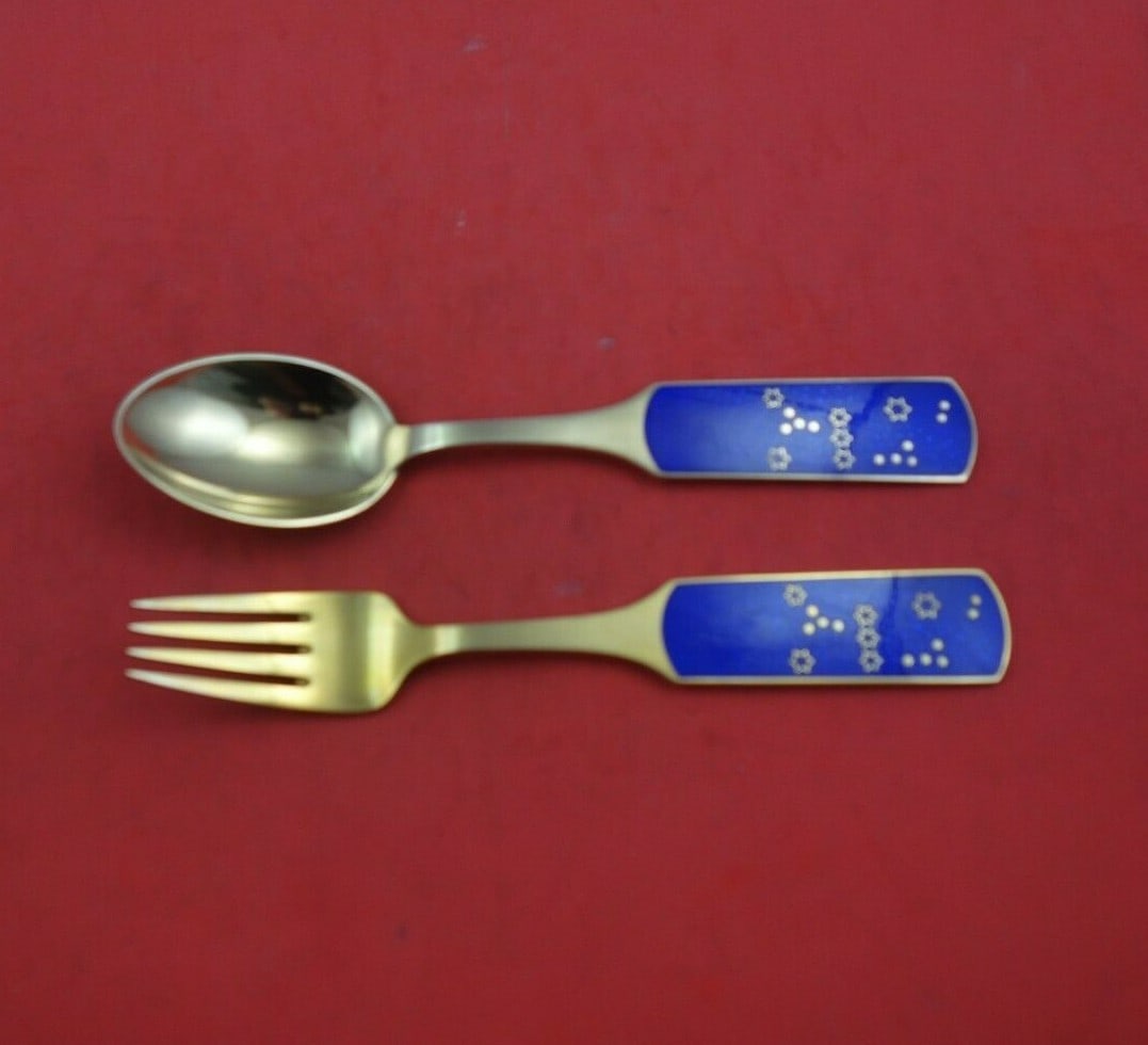 A. Michelsen Christmas Sterling Silver Fork Spoon Set 2pc Vermeil 1964 (1 of 3)