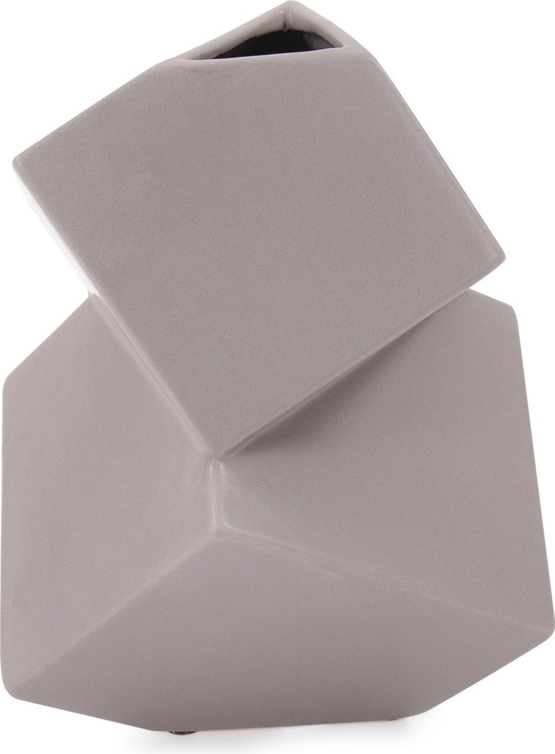 Howard Elliott Small Matte Gray Cubic Vase Geo Stone Collection (1 of 6)