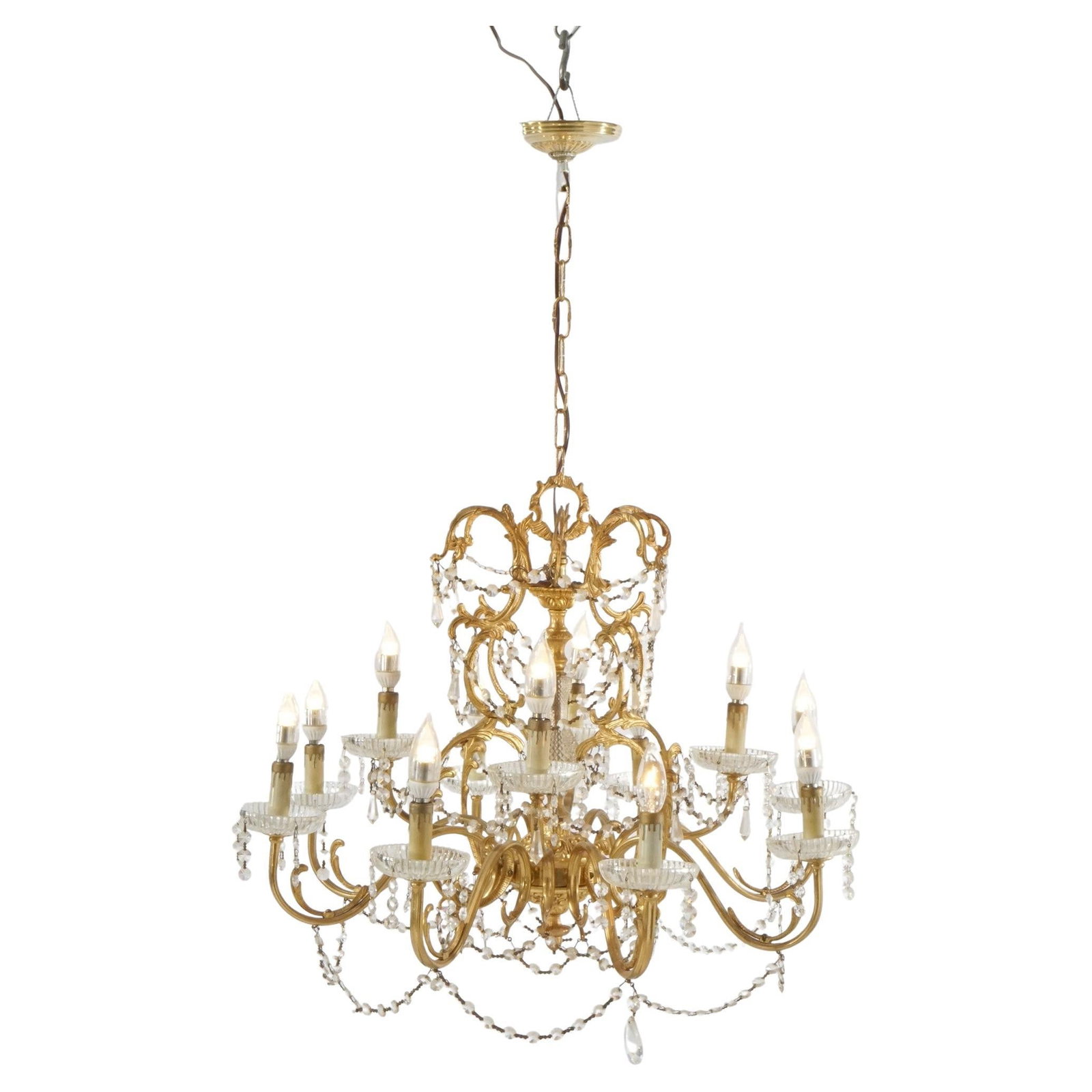 Vintage French Gilt Crystal Twelve-Light Chandelier Circa 1930 (1 of 12)