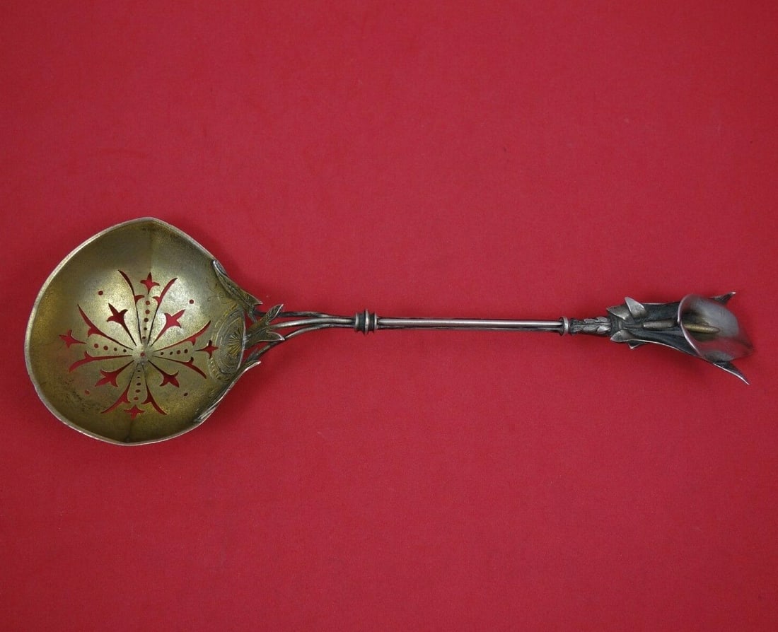 Whiting Calla Lily Sterling Silver Gold Washed Sugar Sifter 8.5" (1 of 2)