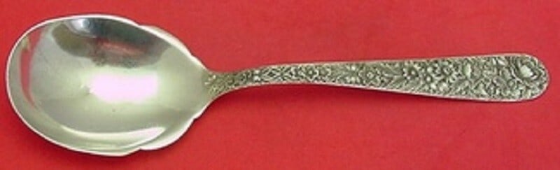 Kirk Repousse Sterling Silver Scalloped Berry Spoon 9.25in: Kirk Repousse Sterling Silver Scalloped Berry Spoon 9.25in This exquisite berry spoon is crafted from high-quality sterling silver and features the elegant Repousse pattern by Kirk. Measuring 9 1/4 in