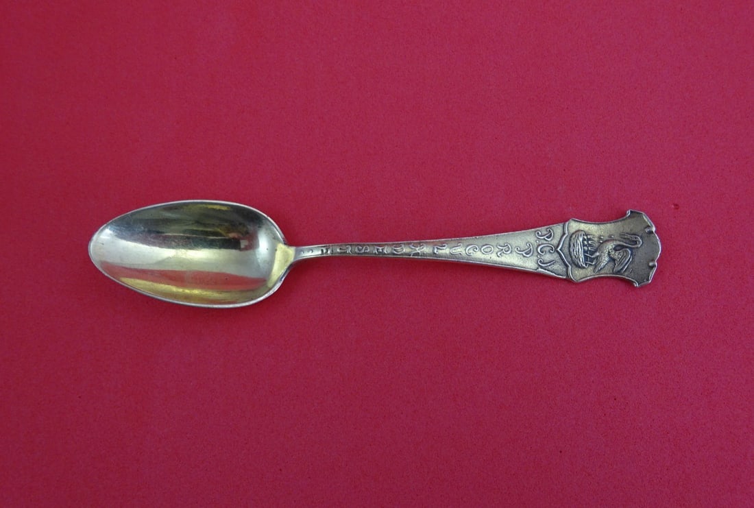 Shiebler Sterling Silver Souvenir Spoon Gold Wash Crane Motif 4.5 Inch (1 of 2)