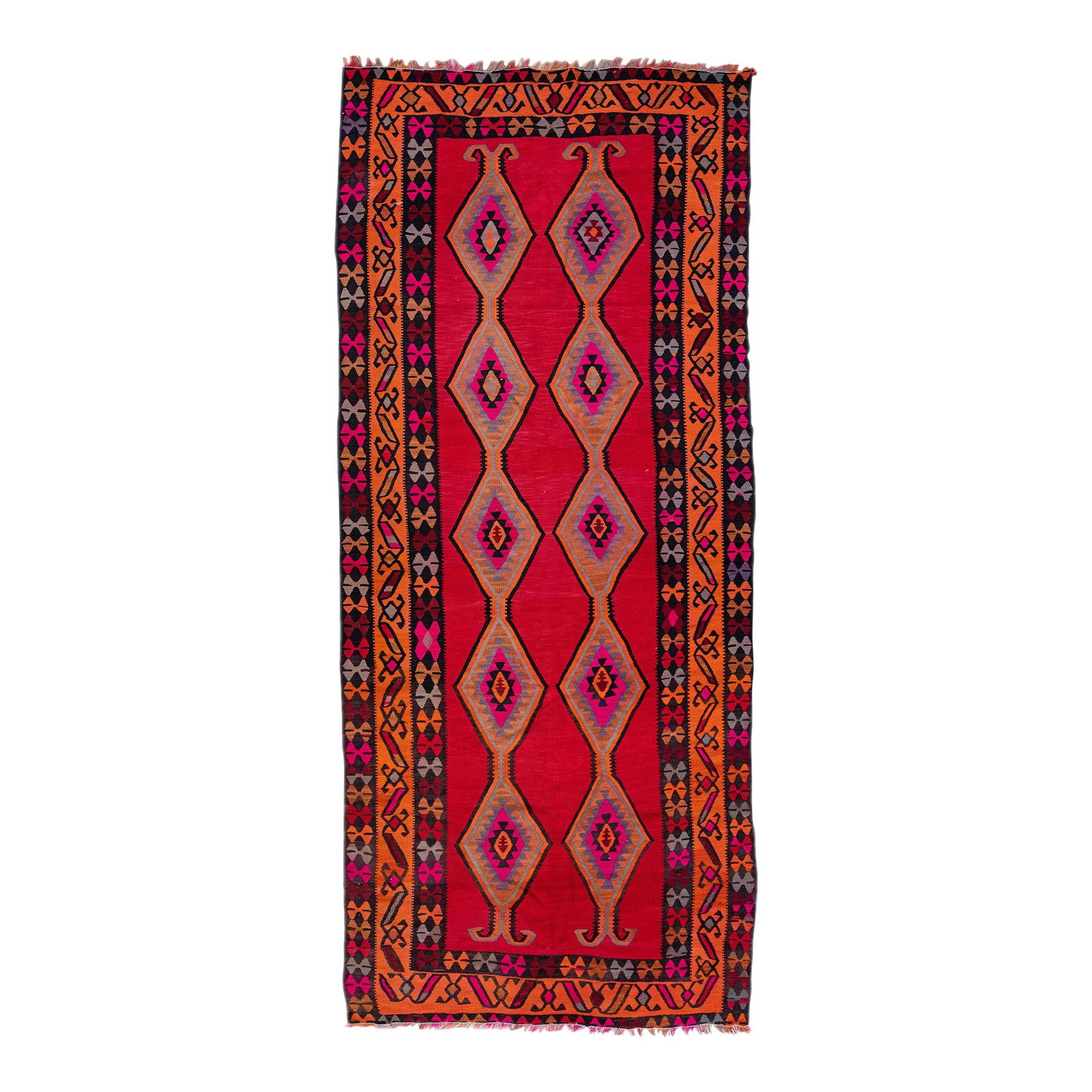 Vintage Turkish Kilim Wool Runner Red Tribal Geometric 5'10 x 13'1 (1 of 10)