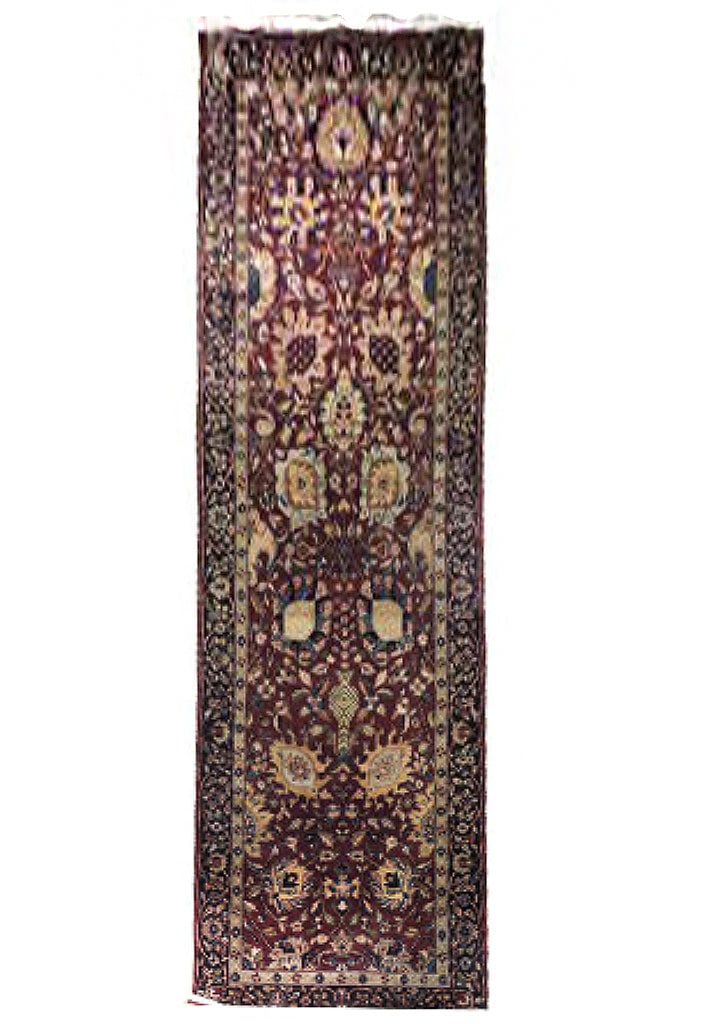 Burgundy Red 4' x 13' 9" Handmade Mashad Runner Rug (1 of 7)