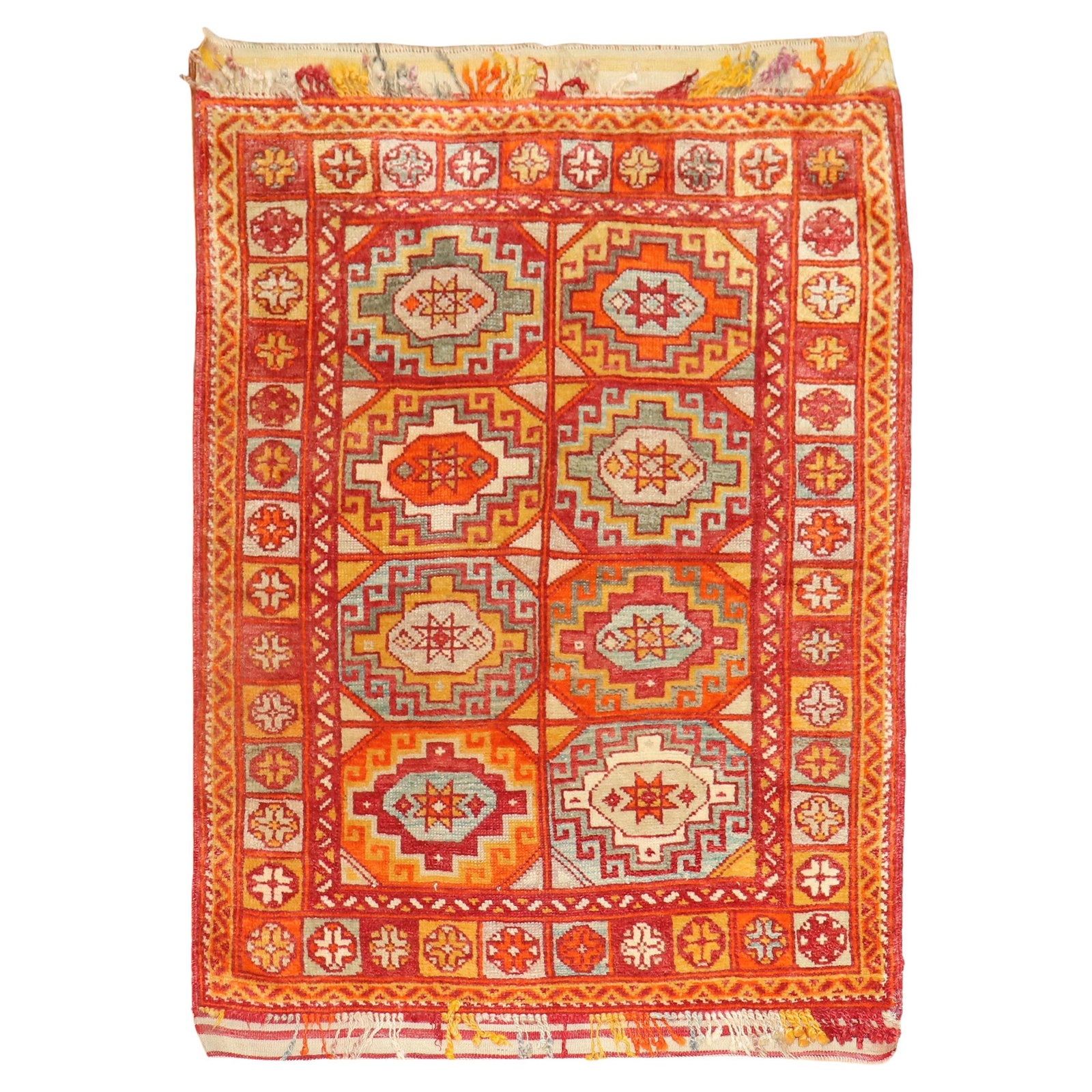 Bright Orange Antique Turkish Bergama Rug Hand-Woven Wool Bohemian Style (1 of 8)