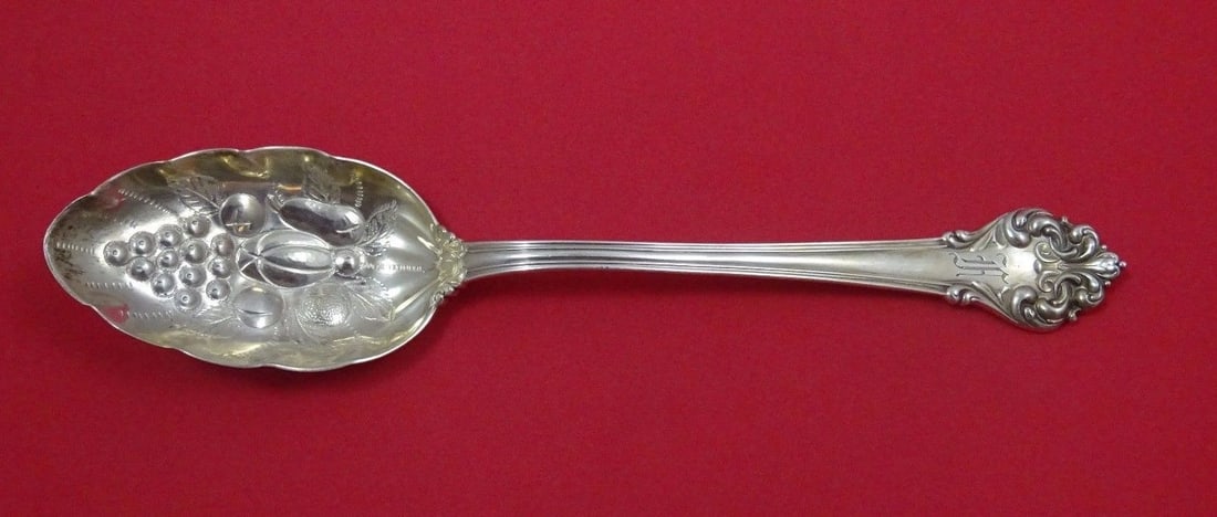 Reed and Barton Elegante Sterling Silver Serving Spoon Chased Fruit 8.25in (1 of 1)