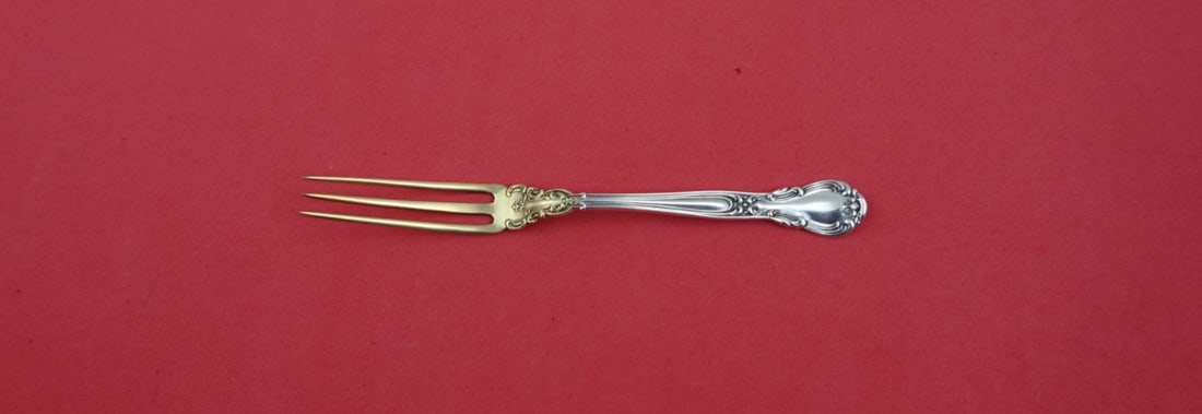 Gorham Chantilly Sterling Silver Strawberry Fork 3-Tine Gold Wash 4.625" (1 of 2)