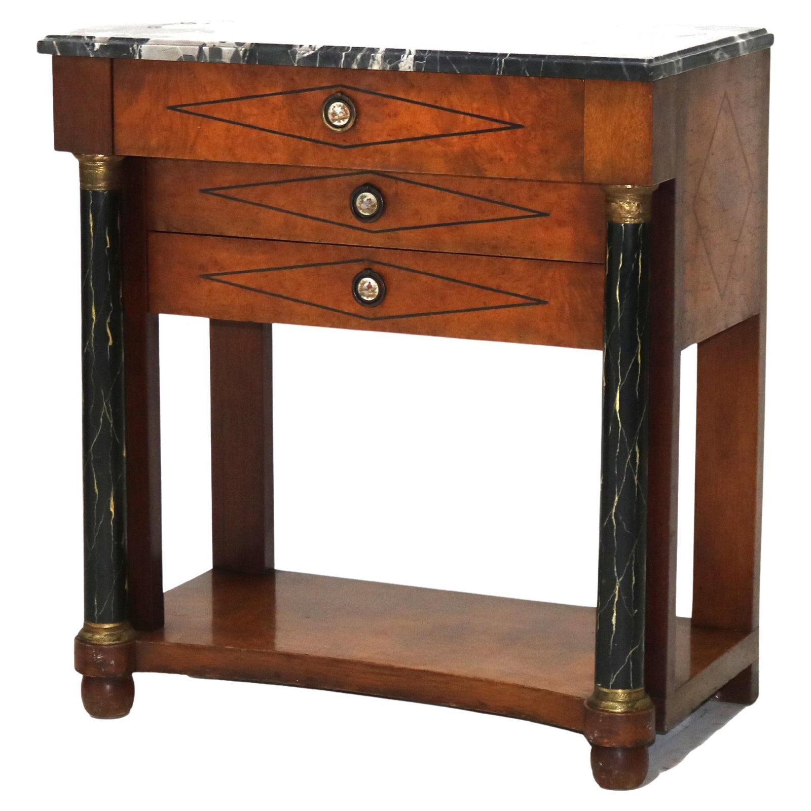 Antique Biedermeier Three Drawer Console Stand Faux Painted Marble Top c1920 (1 of 12)