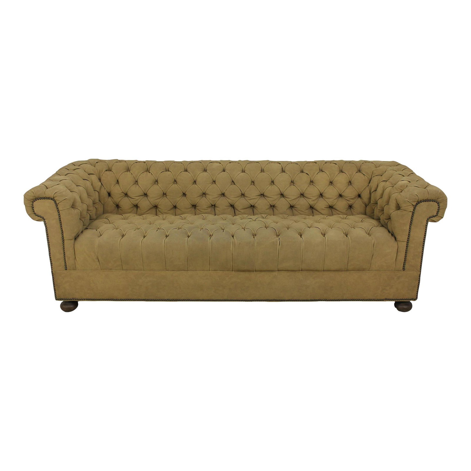Vintage Chesterfield Style Sofa Khaki Faux Suede with Bun Feet (1 of 10)
