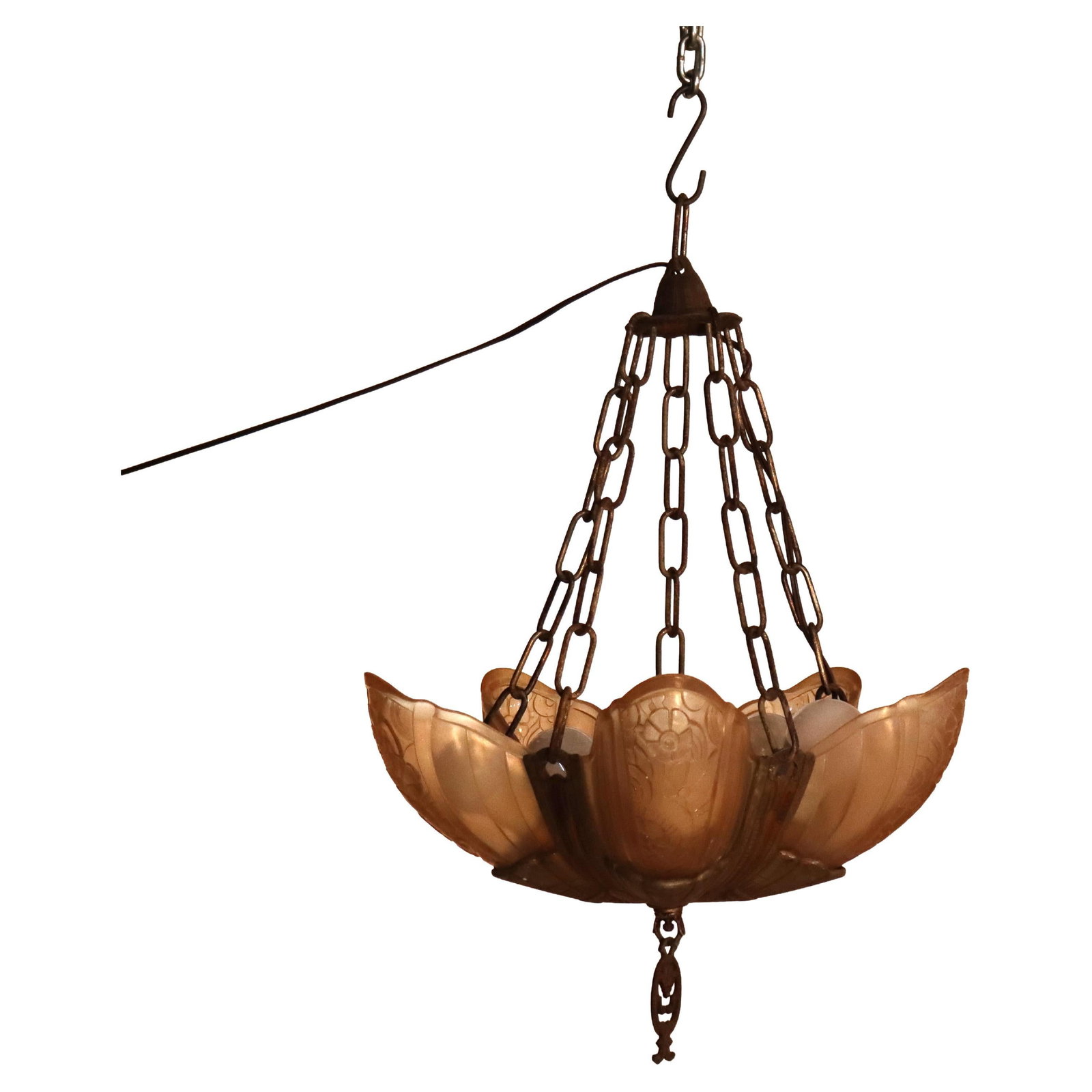 Art Deco Glass Slip Shade Pendant Light circa 1930 with Metal Frame (1 of 9)