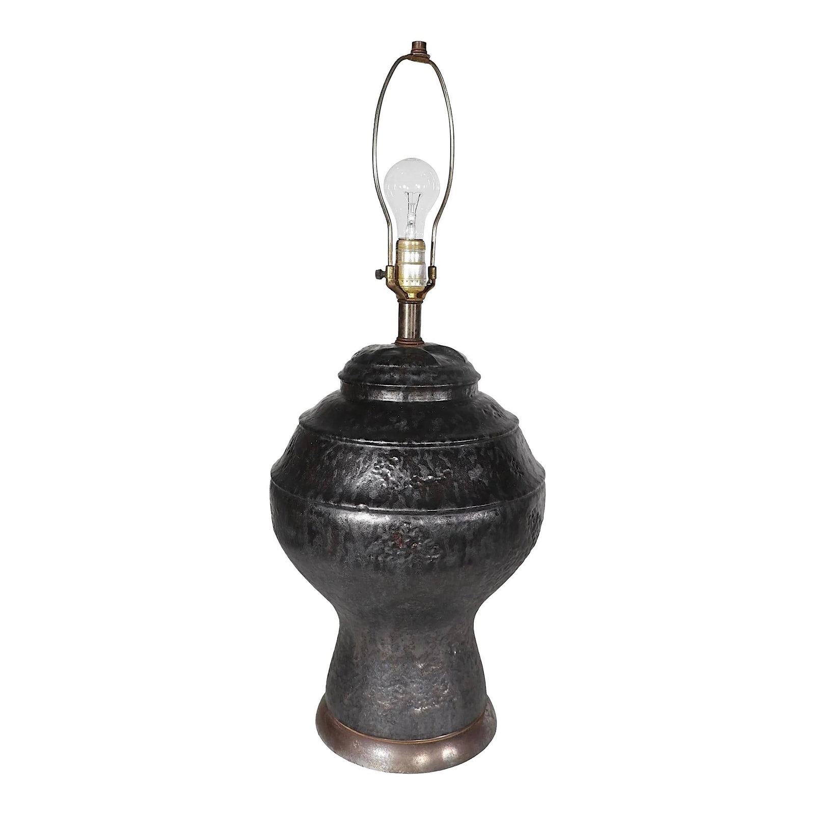 Vintage 1970s Brutalist Ceramic Table Lamp Base Black Bronze (1 of 10)