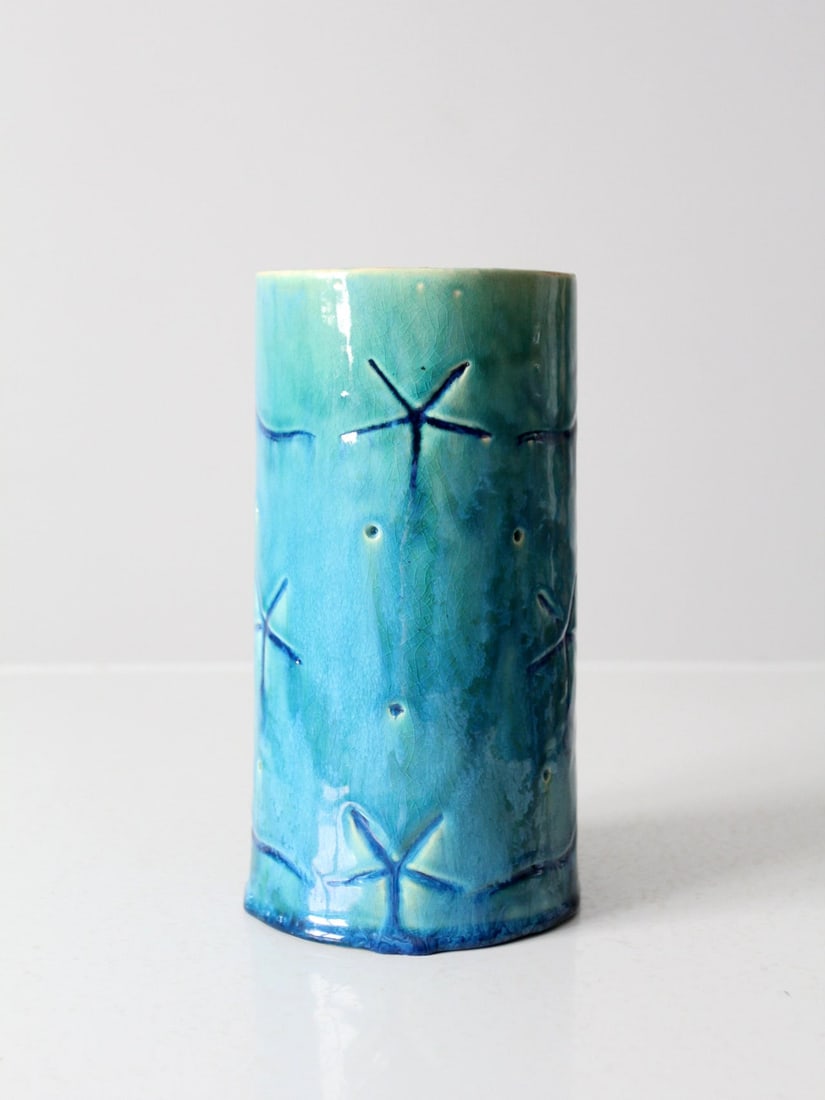 Signed Vintage Studio Pottery Vase with Starfish Imprints 9.5 Inch (1 of 8)