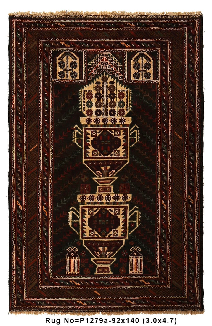 Black Tribal Wool Afghan Baluch Rug 3 x 4.7 ft Quality Design (1 of 8)