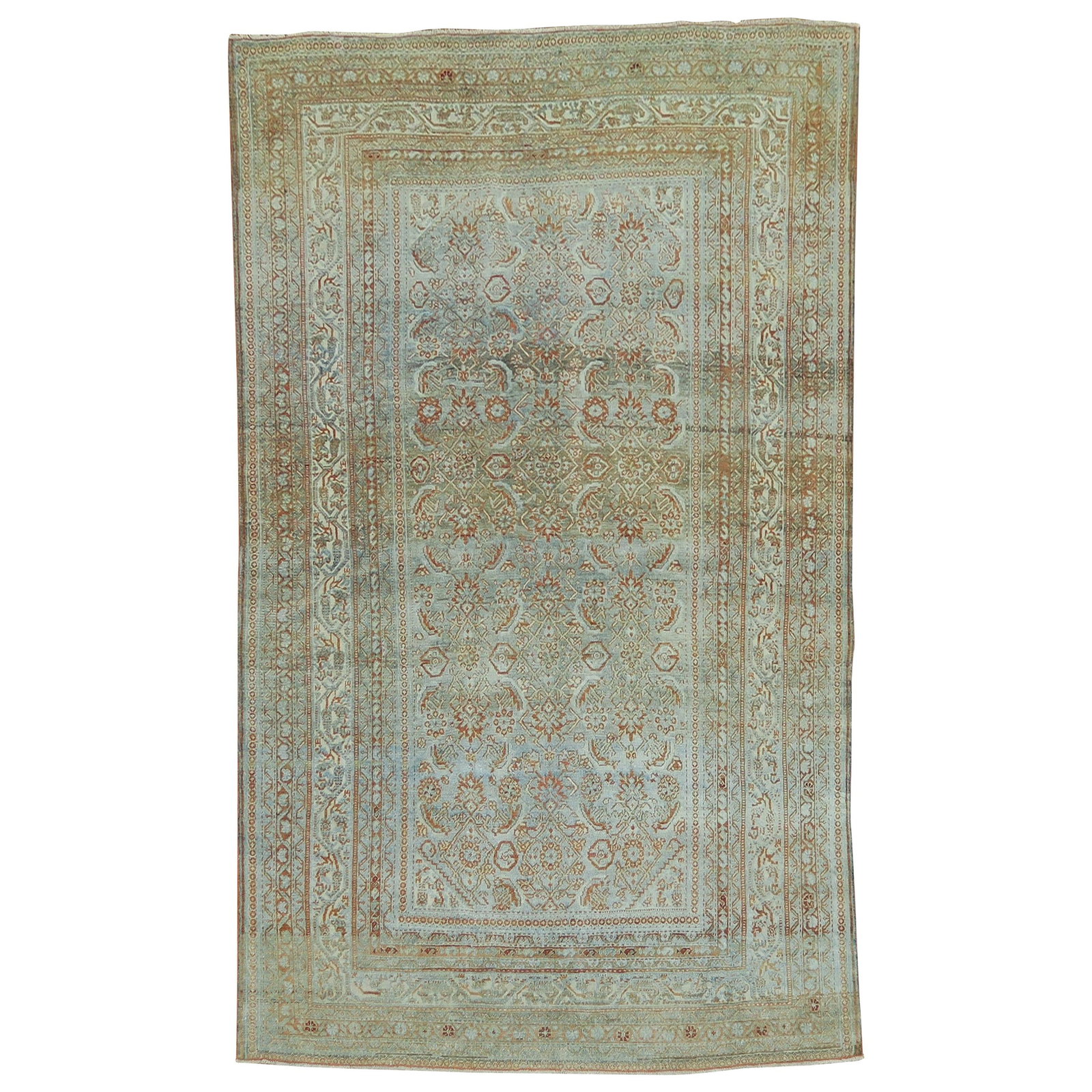 Antique Persian Malayer Light Blue Hand-Woven Rug 4'3" x 6' Iran: Antique Persian Malayer Light Blue Hand-Woven Rug 4'3" x 6' Iran Discover the beauty of this exquisite light blue pale antique Persian Malayer rug from the early 20th century. This stunning piece feat