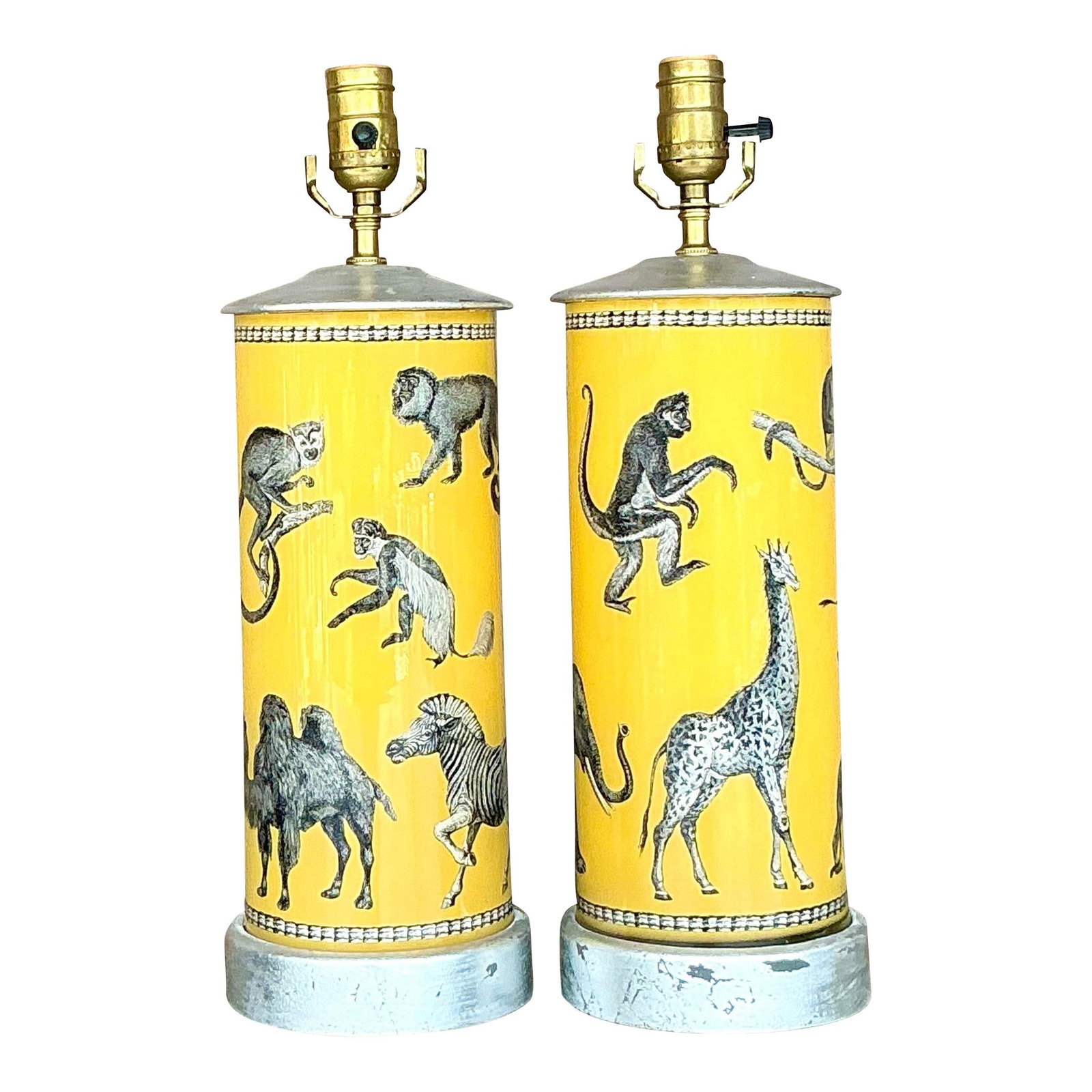 Charming Vintage Boho Eglomise Glass Monkey Lamps Pair (1 of 7)