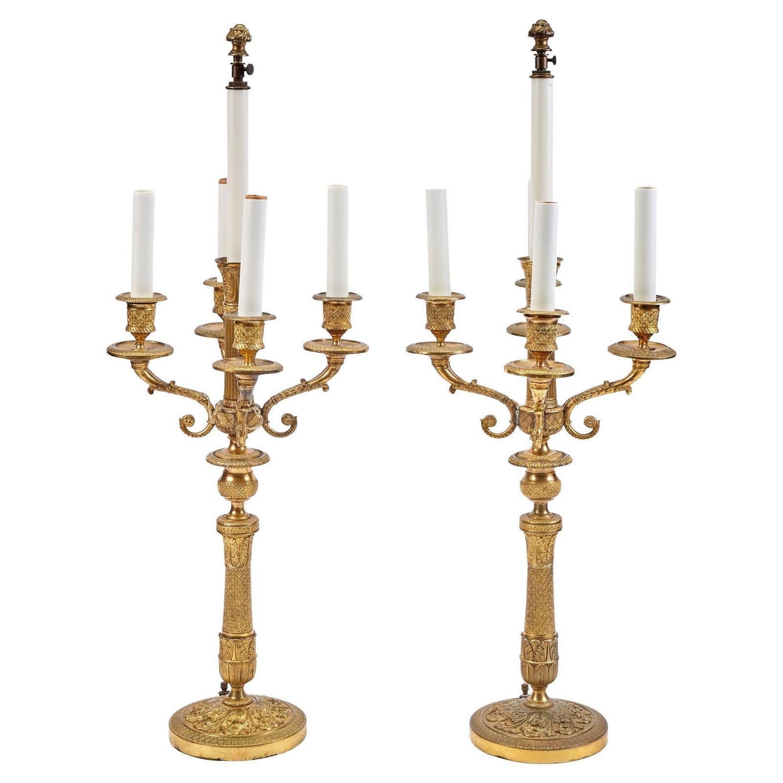 Set of Two French Empire Gilt Bronze Candelabra Table Lamps 19th Century (1 of 16)