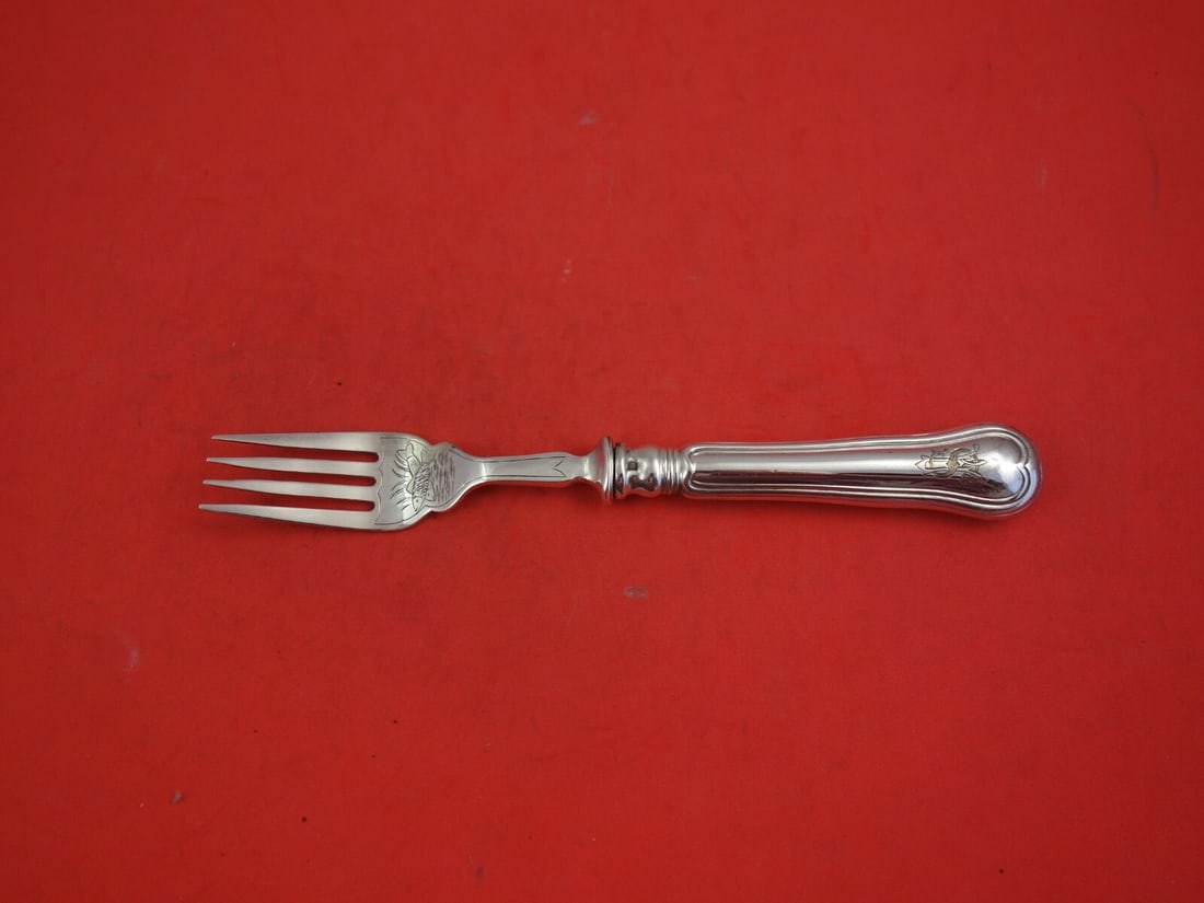 Bruckmann & Sohne Thread Silverplate Fish Fork Engraved Fish Tines (1 of 2)