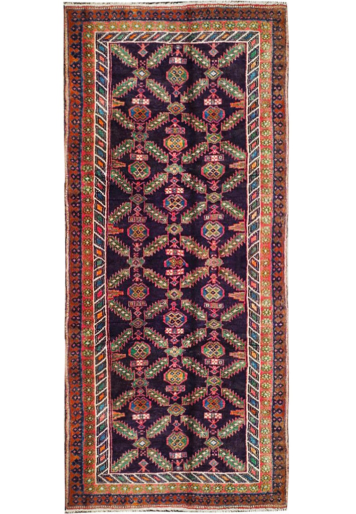 4.2 x 8.7 Navy Blue Semi-Antique Persian Hamadan Runner Handmade Wool (1 of 7)