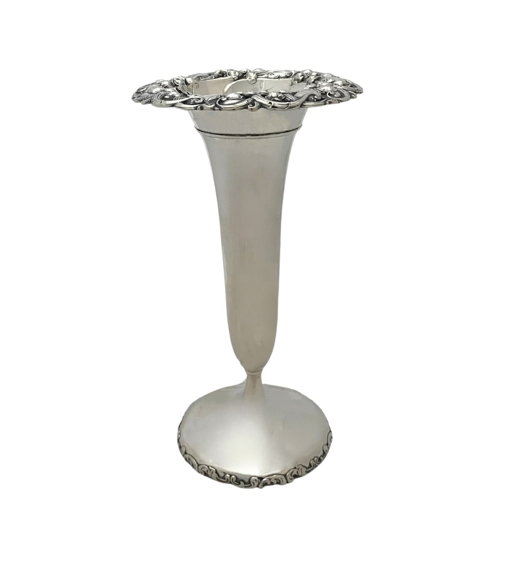 Antique 925 Sterling Silver Handmade Floral Leaf Flower Vase 9.5 Inches (1 of 3)