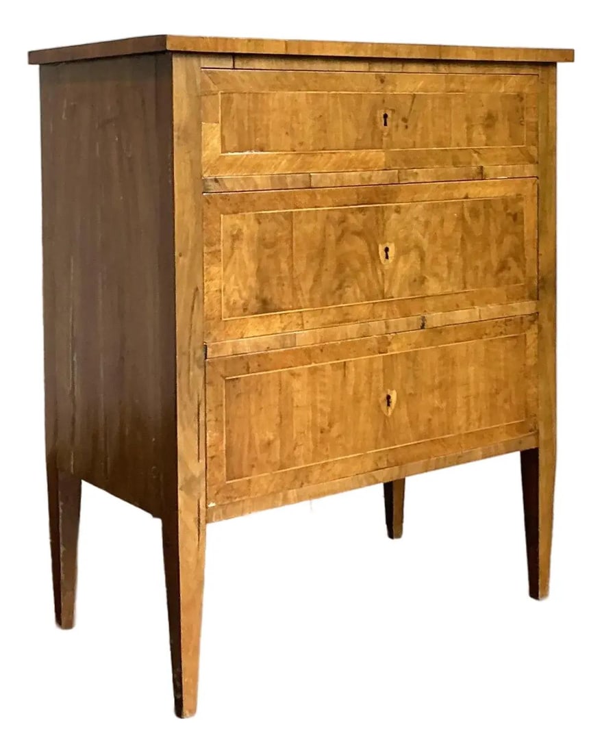 Three-Drawer Burlwood Dresser with Tapered Legs Bohemian Mid-Century Style (1 of 10)
