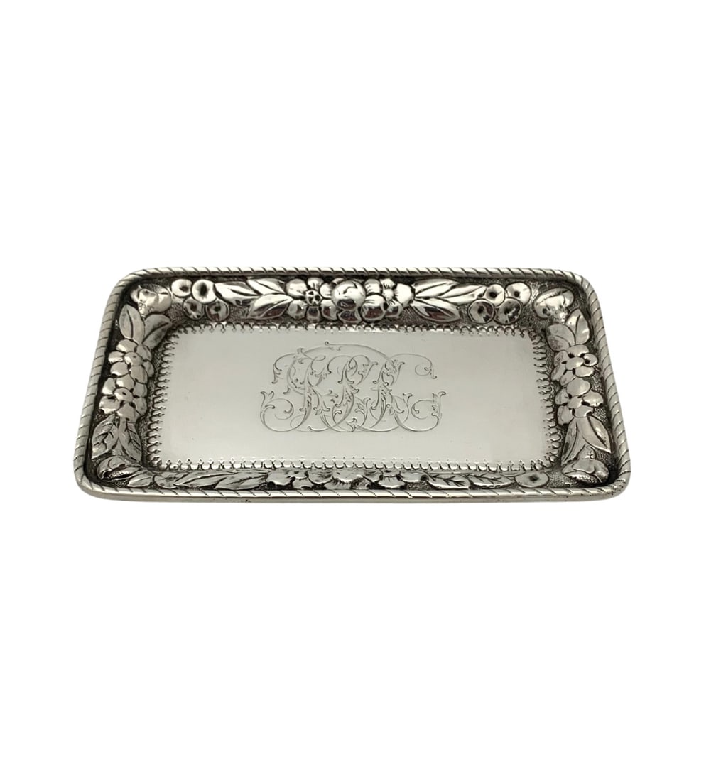 Bailey Banks & Riddle Antique 925 Sterling Silver Repousse Floral Tray (1 of 3)