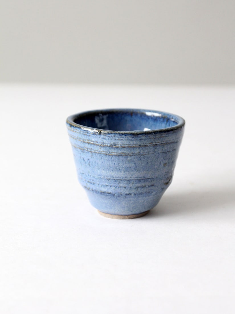Artisan Signed Vintage Studio Pottery Cup with Light Blue Glaze (1 of 9)