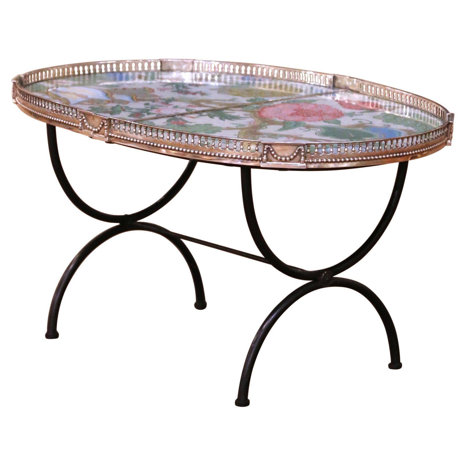 Belle Epoque French Oval Coffee Table With Silvered Copper Gallery Circa 1920 (1 of 9)
