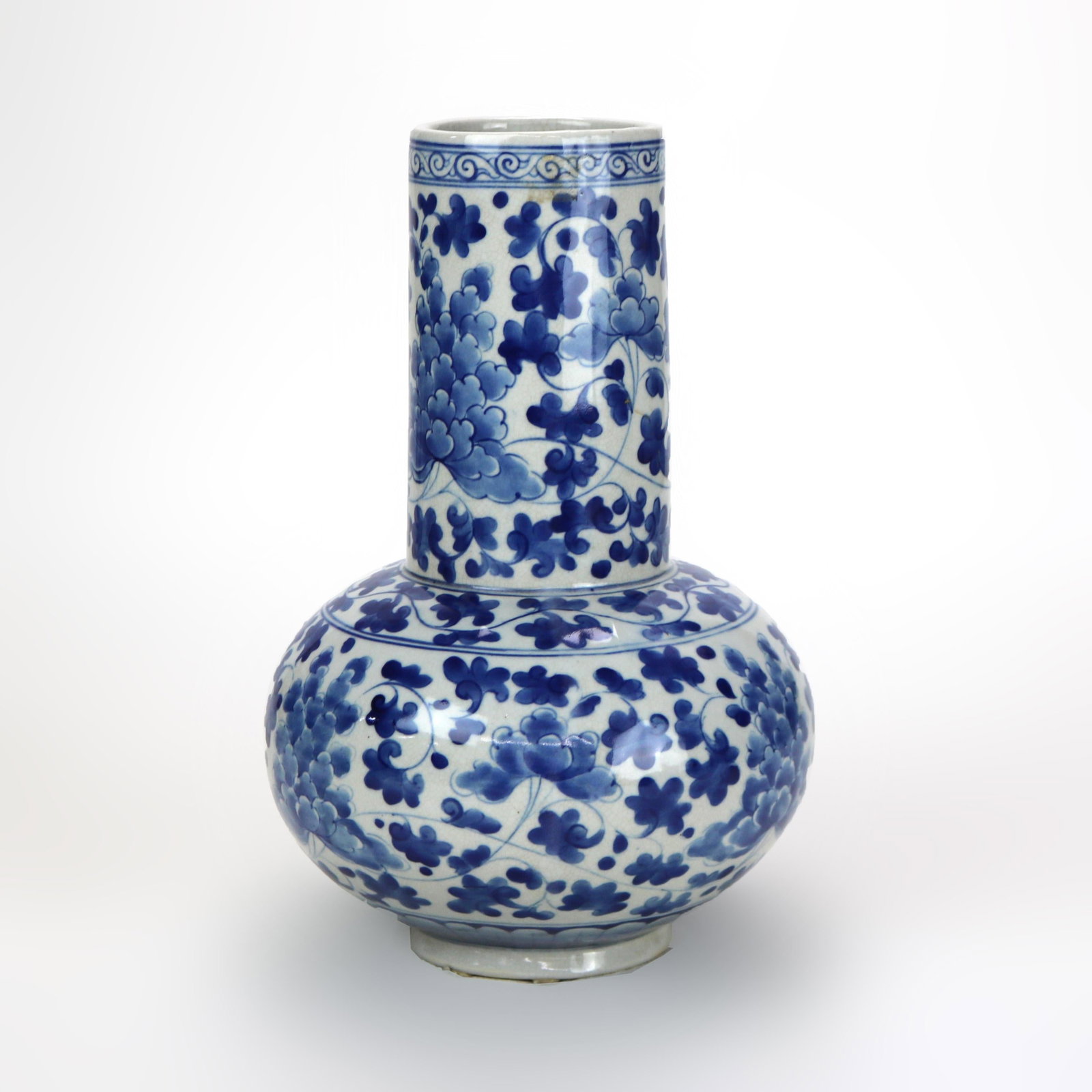 Signed Antique Asian Blue White Porcelain Bottle Vase C1930 (1 of 7)