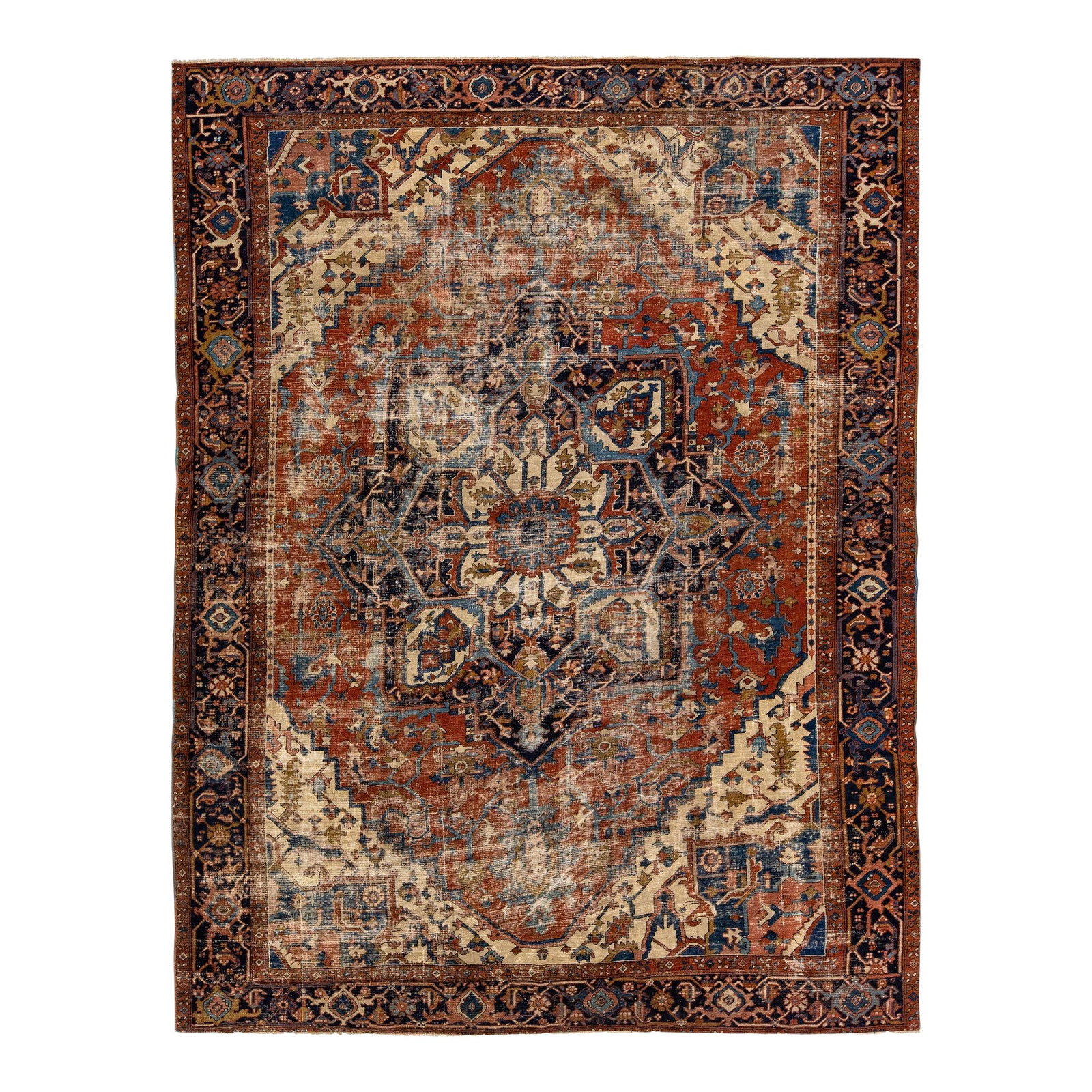Antique Persian Serapi Handmade Wool Rug 8'11 x 11'3 Multicolor Medallion (1 of 7)