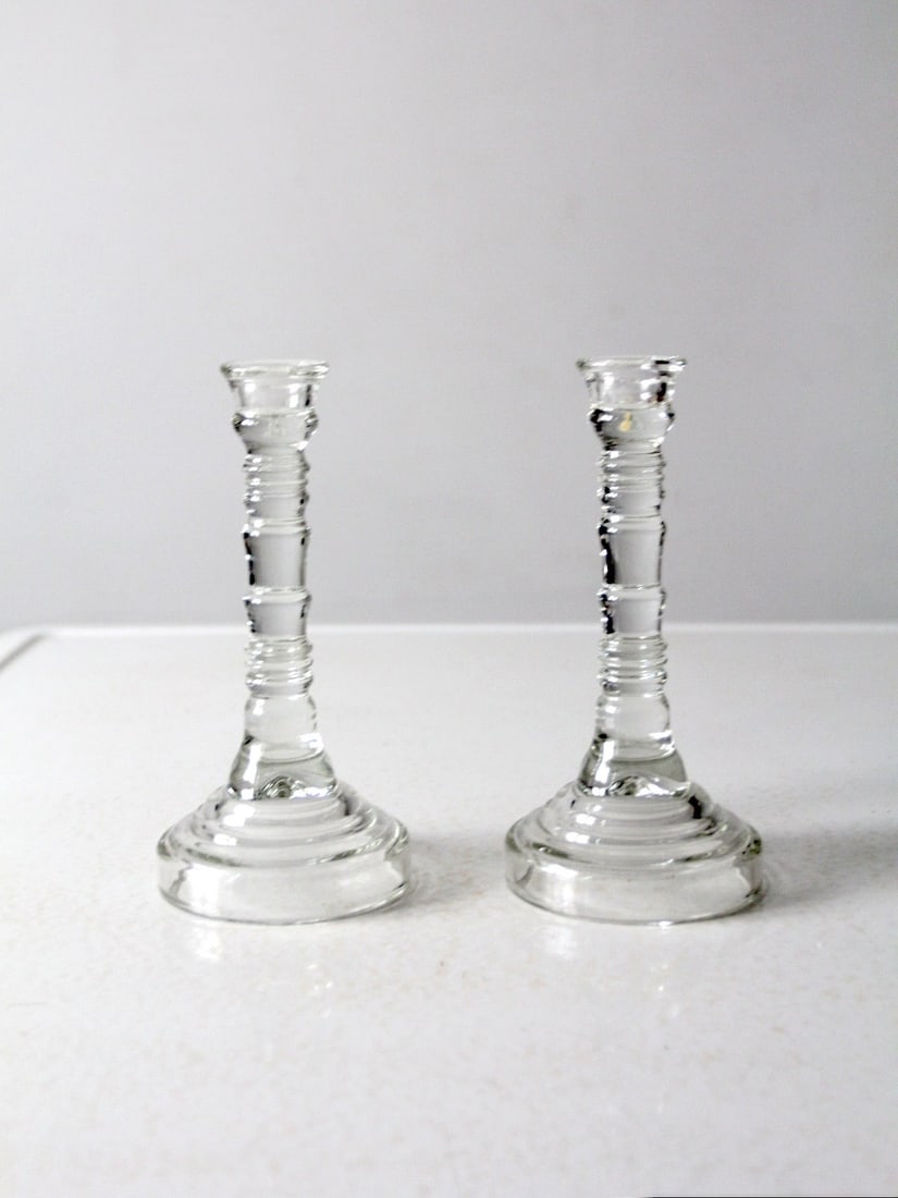 Vintage Homco Glass Candlestick Holders 7.75 Inch Pair (1 of 9)