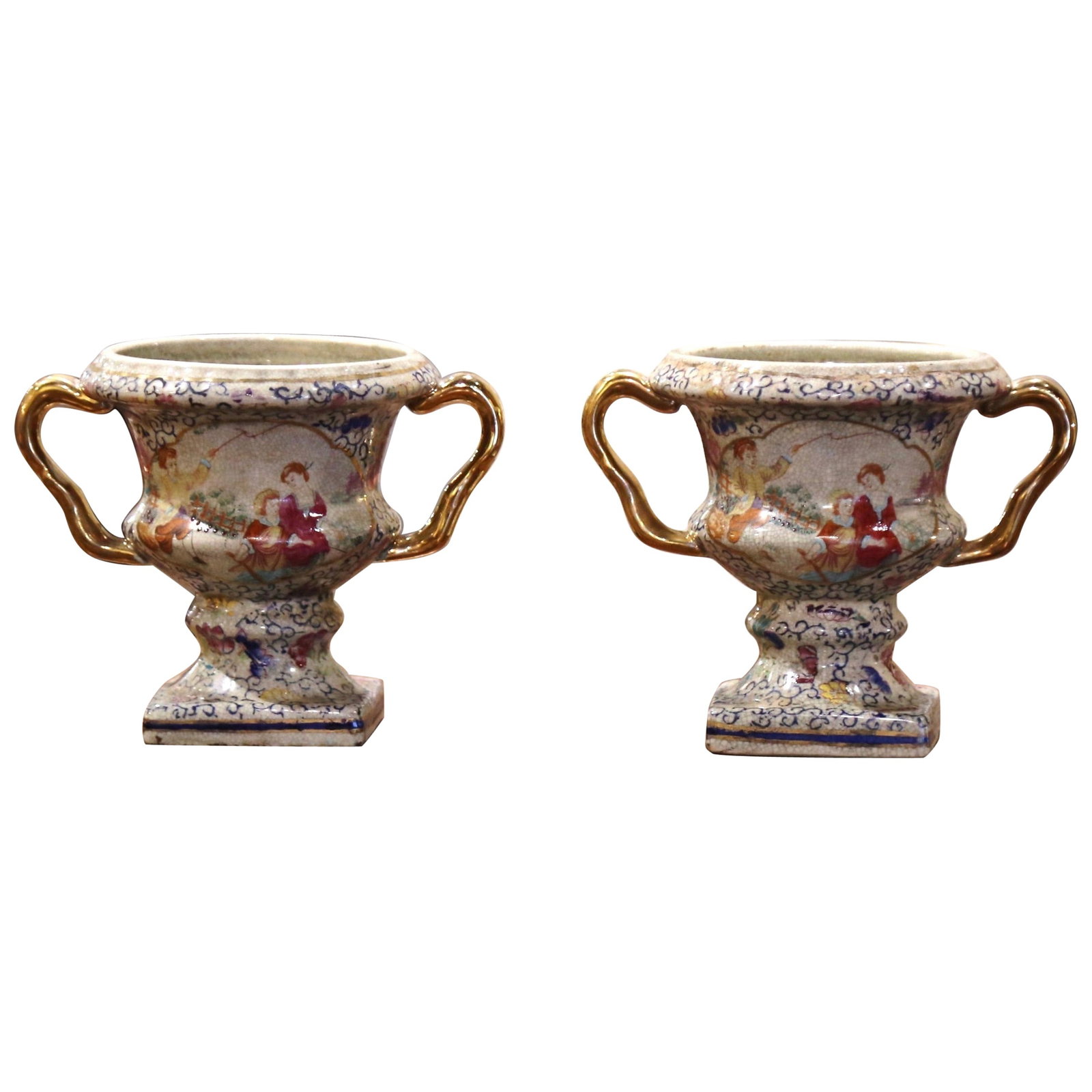Set of Two 1970 Chinese Porcelain Urn Vases with Floral Decoration (1 of 10)