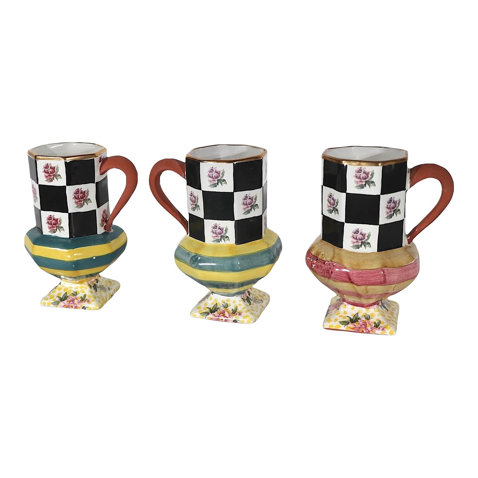 Set of 3 McKenzie Childs 1995 Pedestal Coffee Tea Mugs (1 of 10)