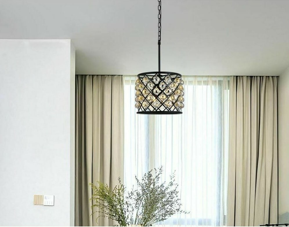 Madison Modern 4-Light Pendant with Golden Teak Crystal Balls 14 Inch Matte Black Frame (1 of 9)