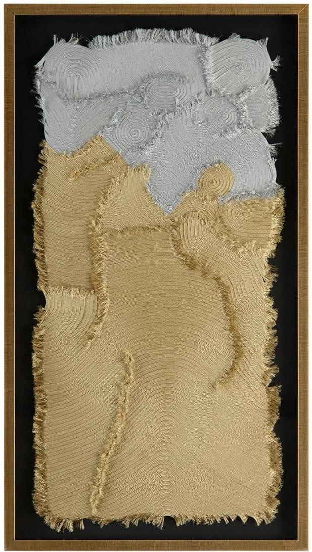 Tony Fey Fringed I Lithograph in Gold Wood Frame: Tony Fey Fringed I Lithograph in Gold Wood Frame Discover the elegance of Tony Fey's "Fringed I," a stunning piece of art meticulously framed in a luxurious gold wood frame. This vertical lithograph c