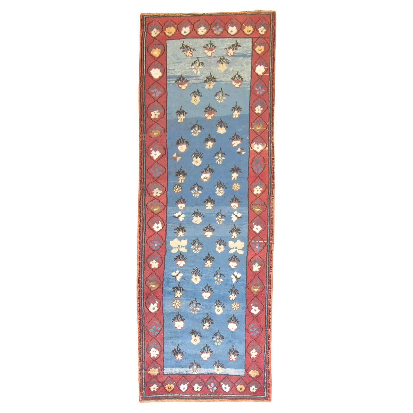 Oushak Style Turkish Wool Runner with Blue Floral Pattern 2'7 x 8'1 (1 of 5)