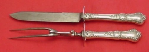 Gorham Baronial Old Sterling Silver 2pc Roast Carving Set: Gorham Baronial Old Sterling Silver 2pc Roast Carving Set This exquisite roast carving set, crafted in the 19th century by Gorham, features the elegant Baronial Old pattern. Made of high-quality sterl