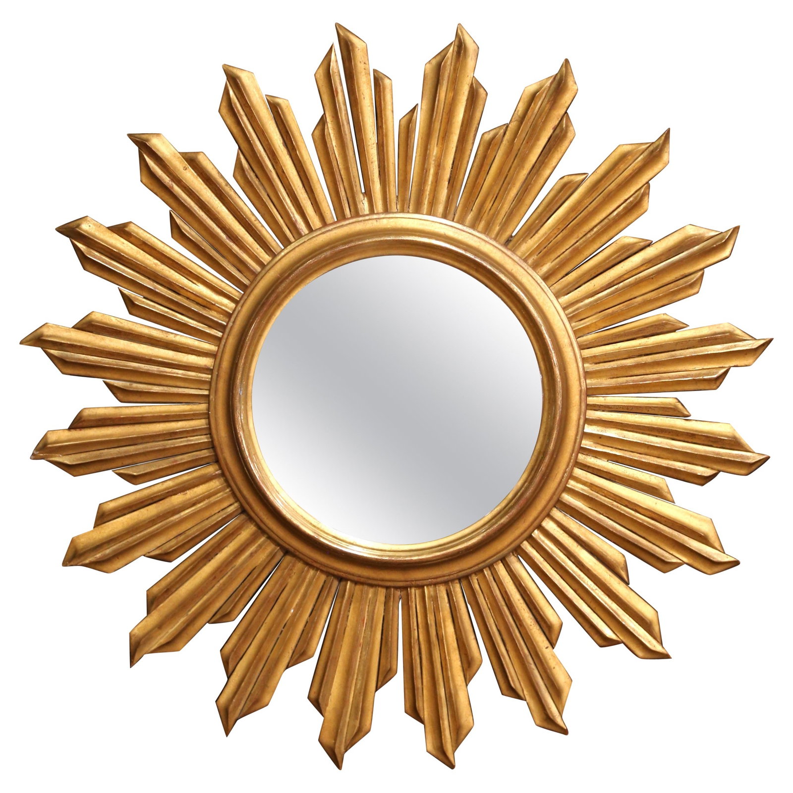 French Giltwood Hand-Carved Sunburst Mirror Mid-20th Century 21.5 Inch (1 of 6)