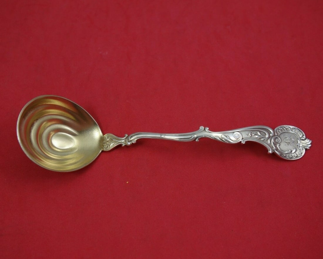 Shiebler Rococo Sterling Silver Gold Washed Sauce Ladle 6.5" Monogrammed (1 of 5)