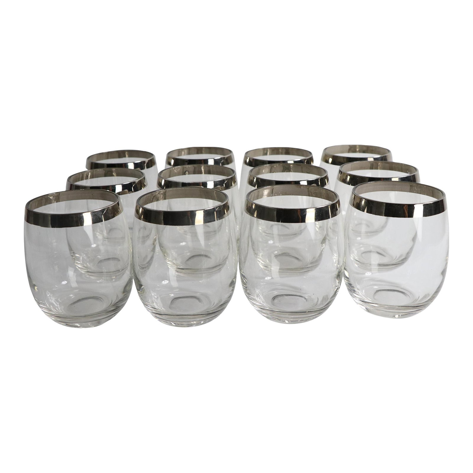 Set of 12 Silver Rim Roll Poly Glasses by Dorothy Thorpe (1 of 9)