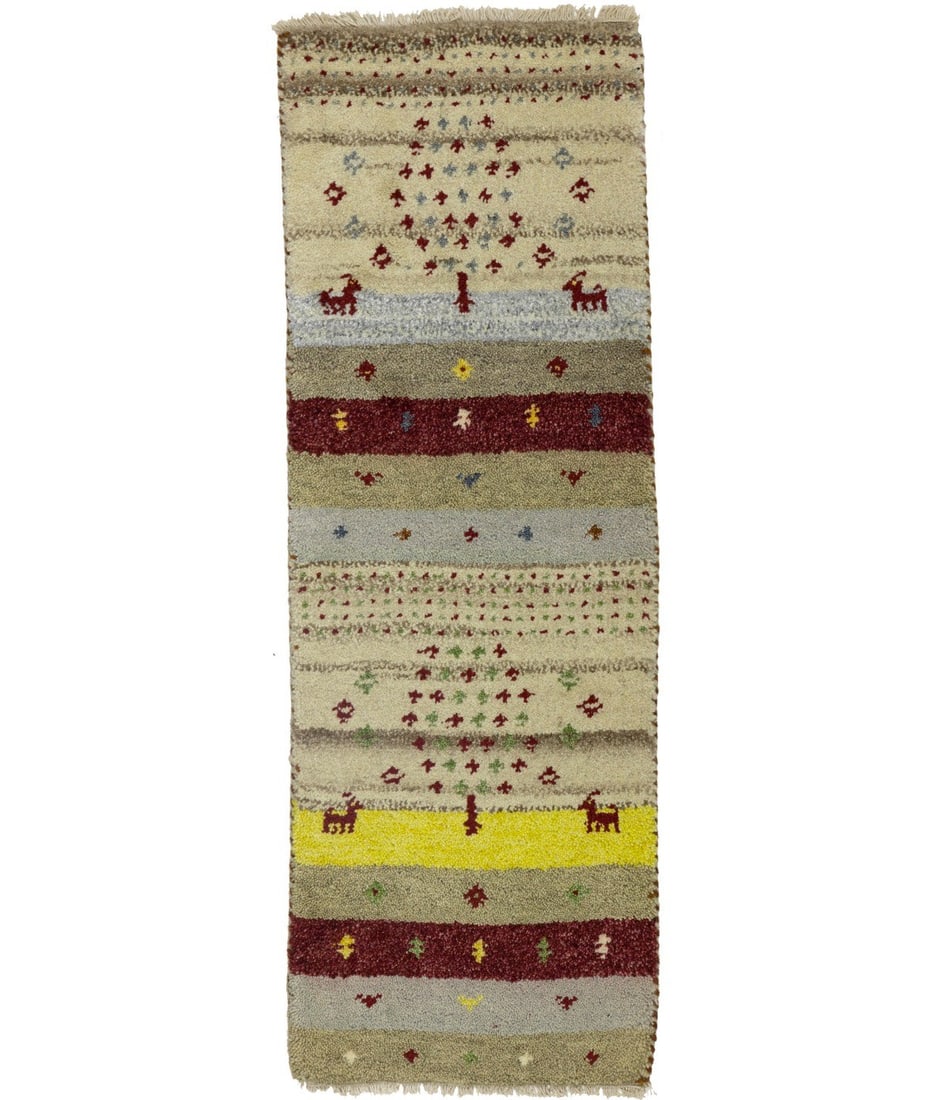 Hand-Knotted Wool Runner Indo-Gabbeh Striped Tribal Design 1'4 x 3'10 (1 of 16)
