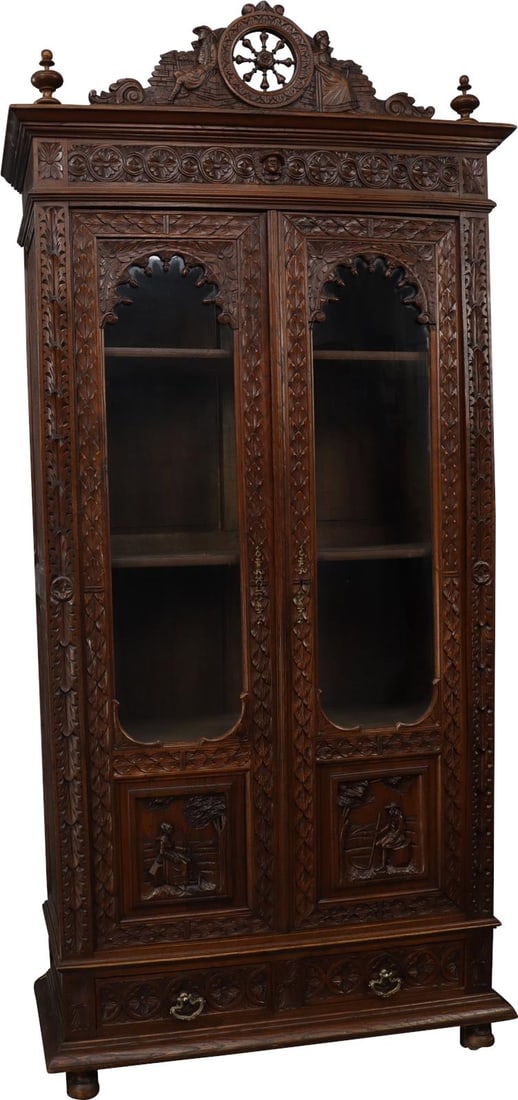 Antique Brittany Style Chestnut Bookcase with Glass Doors 1890 (1 of 18)