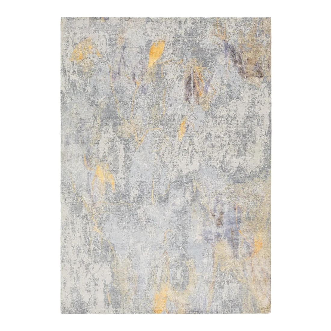 Modern Abstract Gray Wool Silk Rug 9'11 x 14'1 Handmade: Modern Abstract Gray Wool Silk Rug 9'11 x 14'1 Handmade Enhance your living space with this stunning contemporary hand-knotted rug. Featuring a captivating abstract design in a sophisticated color pal