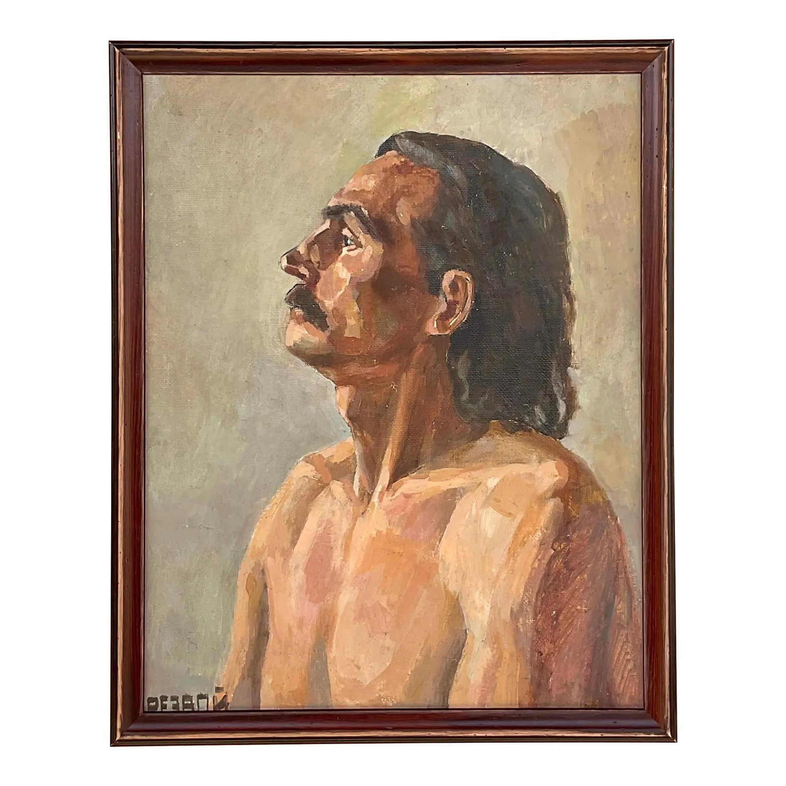 Vintage Signed Original Oil Portrait Boho Art on Board (1 of 4)