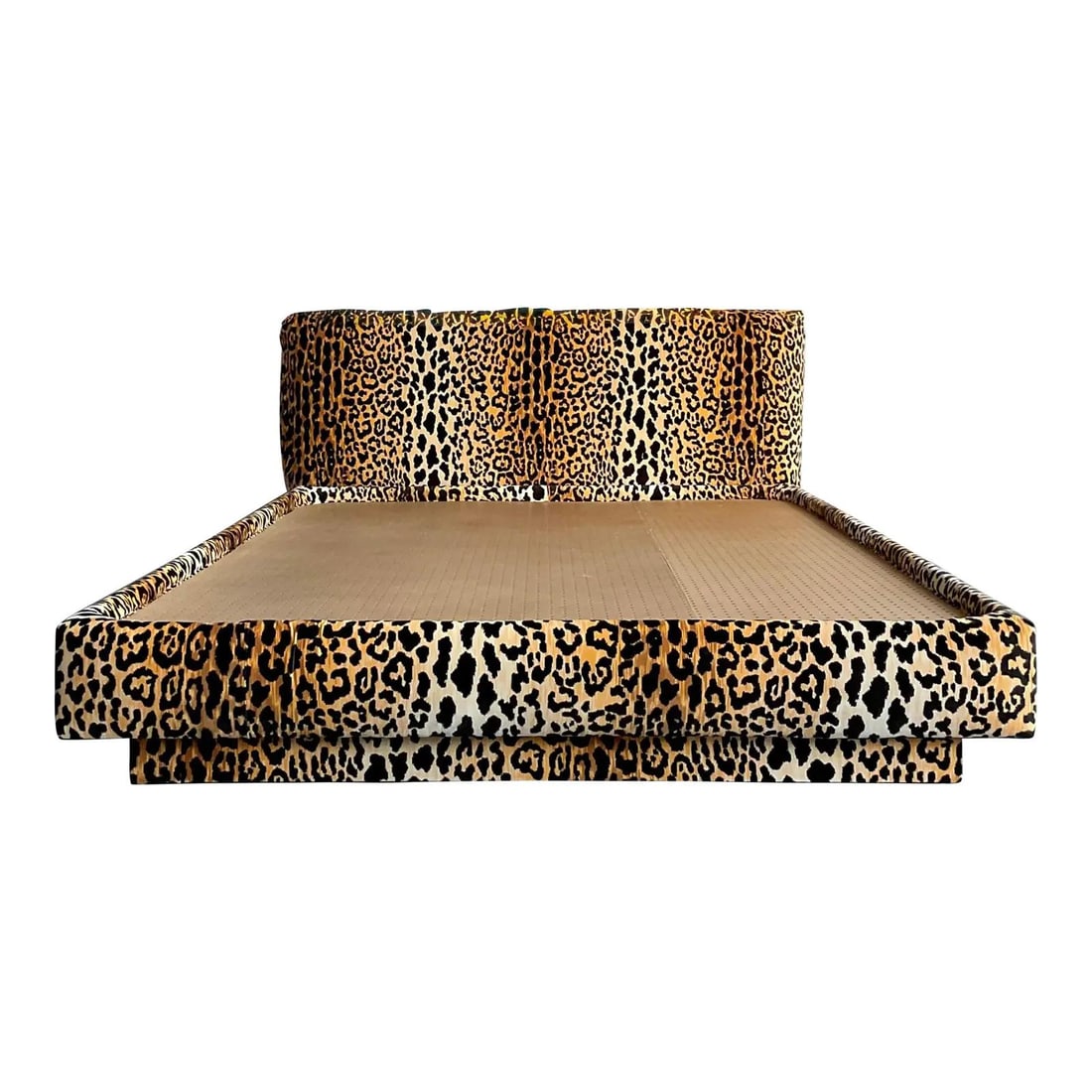 Leopard Velvet Upholstered Queen Platform Bed With Curved Headboard (1 of 7)