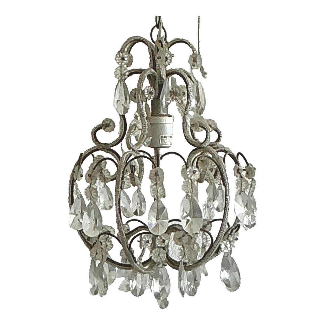 Vintage French Beaded Crystal Pendant Light Silver Finish 10.25x15.75 (1 of 5)